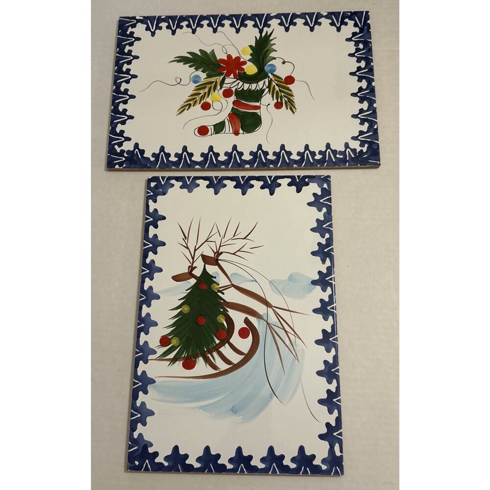 Italian Zanolli Handpainted Ceramic‎ Christmas Trivets Set Of 2 Large 12” - Picture 2 of 16